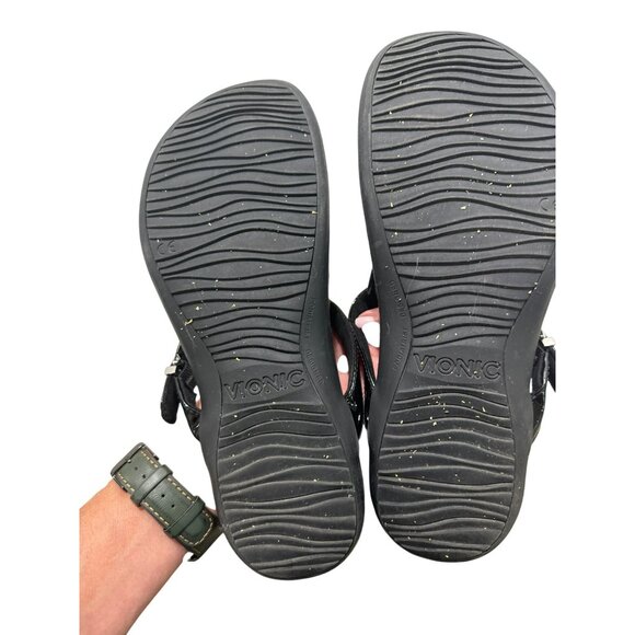 Vionic Rest Tropez Adjustable Thong Sandal Orthotic Arch Support Black Patent 10 - Picture 12 of 13
